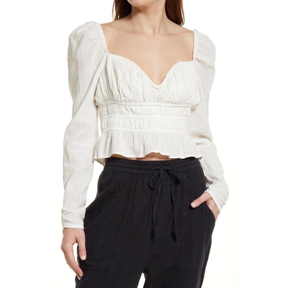 Free People White Chloe Top Puff Long Sleeve Blouse - Picture 16 of 16